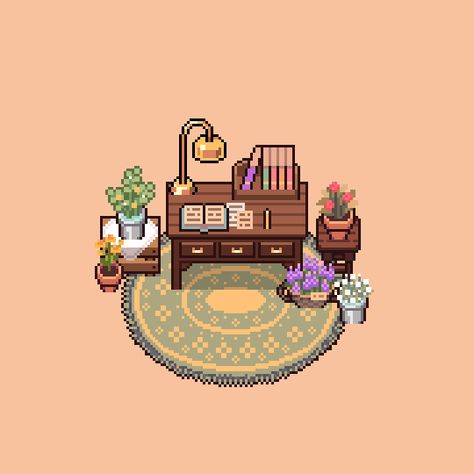 Cute Pixel Art Character, Kitchen Pixel Art, Books Pixel Art, Pixel Art Furniture, Pixel Bedroom, Pixel Art Procreate, Pixel Art Bedroom, Music Pixel Art, Pixel Room