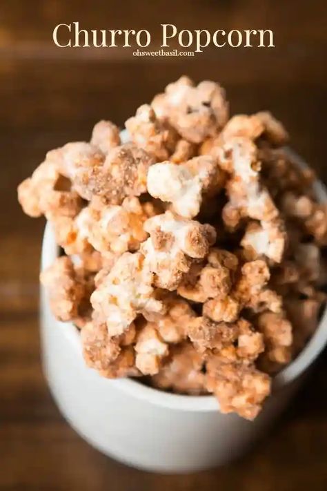 60+ Gourmet Popcorn Recipes | Momooze.com Churro Popcorn, Gourmet Popcorn Recipes, Pasta Simple, Popcorn Recipes Easy, Oh Sweet Basil, Popcorn Treats, Diy Easy Recipes, Popcorn Snacks, Flavored Popcorn