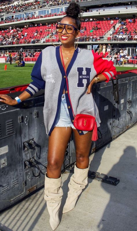 Sweater Shorts And Boots Outfit, Socks Over Jeans Outfits, Tailgate Outfit Black Women Fall, Crop Plaid Shirt Outfit, High Top Reebok Outfit, Puffy Shorts Outfit, Jean Mini Skirt Outfit Fall, Football Outfits For Women Fall, Nfl Wife Outfits Black Women