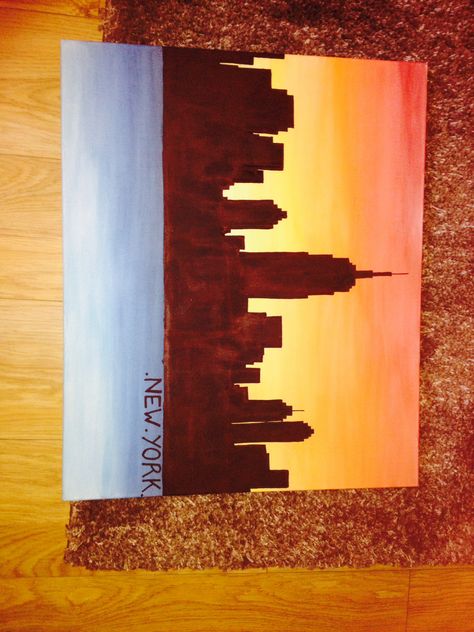 New York Skyline Painting Easy, New York Canvas Painting, Easy Nyc Painting, Easy New York Painting, New York City Painting Easy, New York Painting Easy, Skyline Painting Easy, City Painting Easy, Nyc Skyline Painting