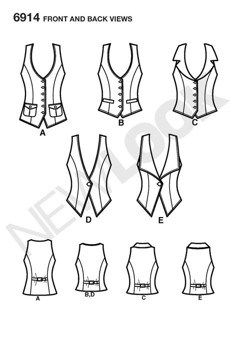 New Look 6914  Misses' Lined Vest Ladies Waistcoat, Waistcoat Pattern, Vest Sewing Pattern, New Look Patterns, Sew Ins, Gilet Costume, Women Outerwear, Kleidung Diy, Women's Vest