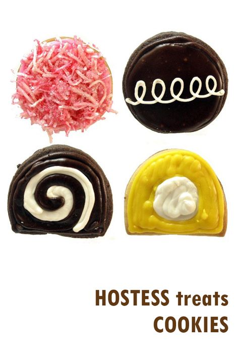 How to decorate Hostess cookies, the classic Hostess Twinkie, HoHo, CupCake and Snoball treats reimagined as decorated cookies. Hoho Cupcake Cookie, Hoho Cookies, Hostess Cookies, Quick Cookies, Cupcake Cookie, Homemade Recipes Dessert, Diy Cookie, How To Eat Better, Best Cookie Recipes