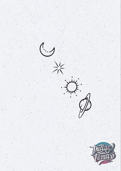 Vertical Celestial Tattoo, Tattoo Sonne, Planet Tattoos, Drawing Styles, Bff Tattoos, Cute Little Tattoos, Cute Tiny Tattoos, Small Hand Tattoos, Music Tattoo