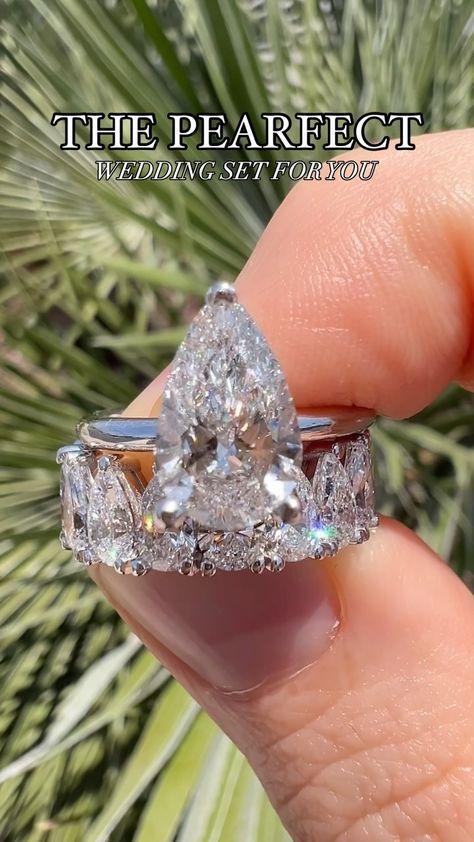 Justins Jewelers | Simple Engagement Rings + Statement Wedding Bands = Stunning Wedding Set 💍 | Instagram Pear Engagement Ring With Wedding Band, Pear Shaped Wedding Set, Pear Wedding Ring Set, Pear Wedding Ring, Pear Shaped Diamond Ring, Simple Engagement, Pear Shaped Ring, Pear Shaped Engagement Rings, Simple Engagement Rings