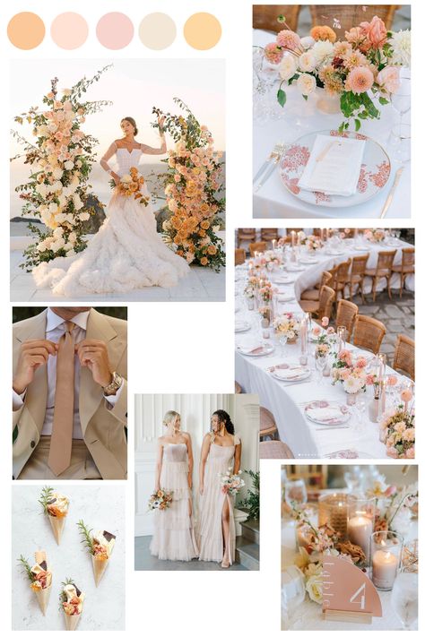 Elegant peach, blush pink and cream wedding theme Peach Color Wedding Decoration, Peach Summer Wedding Colors, Peach And Blush Wedding Centerpieces, Champagne Gold And Peach Wedding, Apricot Themed Wedding, Peach Colour Wedding Theme, Wedding Themes Peach, Champagne And Peach Wedding Theme, Pink Peach Cream Wedding