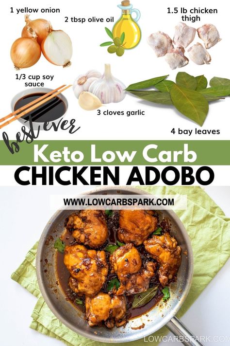 Filipino Chicken Adobo (Keto & Low Carb) Chicken Adobo Recipe Easy, Chicken Adobo Filipino, Spain Recipes, Adobo Filipino, Fancy Foods, The Boiled Egg Diet, Filipino Recipe, Adobo Recipe, Chicken Adobo