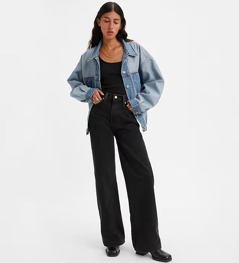 Ribcage Wide Leg Women's Jeans - Black | Levi's® CA Levis Ribcage Jeans, Levi's Ribcage, Ribcage Jeans, Rosie Posie, Levis Ribcage, High Waist Wide Leg Jeans, Black Levis, Dad Jeans, Loose Jeans