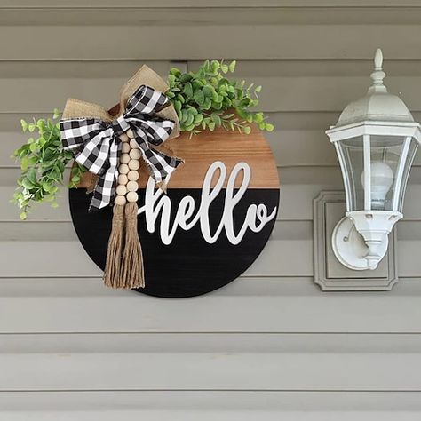 Apartment Plan, Wooden Door Sign, Welcome Signs Front Door, Farmhouse Door, Outdoor Doors, Welcome Door Signs, Farmhouse Doors, Door Signs Diy, Wood Wreath