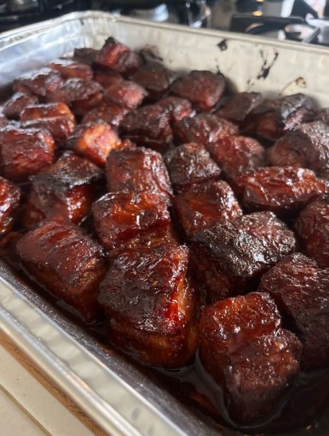 Pork Bite Perfection Pork Steak Bites, Bbq Pork Bites, Pork Loin Bites, Pork Bites Recipes, Diced Pork Recipes, Buffalo Pork, Pork Bites, Smoked Pork Chops, Sticky Pork