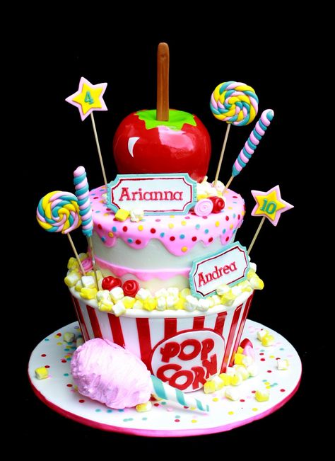 Carnival Birthday Cakes, Barbie Torte, Carnival Birthday Theme, Cake Popcorn, Carnival Cake, Bespoke Cakes, Circus Cakes, Carnival Cakes, Circus Birthday Party Theme