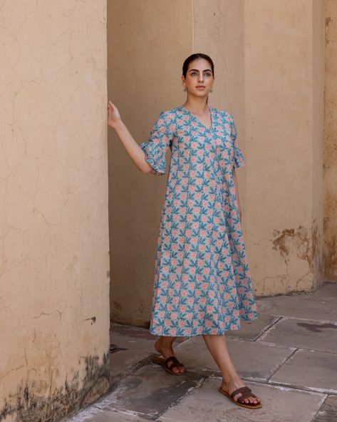 Summer 2024 - New Arrivals! Slip right into our Rose Peri Dress…with a joyful print, flouncy cuffs and on-seam hip pockets, this floral frock will soon become your favourite day dress! Shop our Dress Address collection in stores and online at www.cottonsjaipur.com [ Cottons Jaipur, Cotton, Block print, Floral, Dresses, Handmade Dresses, Everyday-wear, Summer staples ] #cottons #cottonsjaipur #newarrivals #floral #summer #summer2024 #blockprint #handcraftedkurtas #summerdresses #comfortfi... Cottons Jaipur, Dresses Everyday, Dresses Handmade, Ethnic Dresses, Floral Frocks, Ethnic Dress, Floral Dresses, Summer Staples, Handmade Dresses