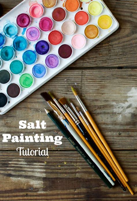 salt painting tutorial Raised Salt Painting Kid Art, Watercolor Salt Painting, Salt And Watercolor Painting, Salt Painting Ideas, Paint With Salt, Salt Art Painting, Salt Craft, Salt Painting For Kids, Salt Watercolor