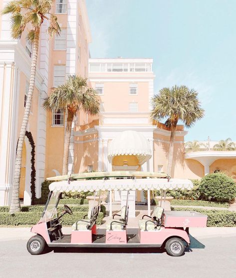 Karina | Lifestyle & Travel on Instagram: “You had me at pink golf carts and tropical wallpaper 🌿💖 Finding petit travel jewels on my phone, too cute not to share! Hope everyone is…” Colony Palm Beach, Colony Hotel, Florida Poster, Beach Art Prints, The Colony Hotel, Florida Art, The Colony, Tropical Wallpaper, Palm Beach Florida