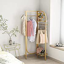 Modern Clothing Rack, Metal Clothes Rack, Luxury Floor, Tiny Apartments, Gold Outfit, Entry Way Design, Metal Clothing, Hanging Clothes, Garment Racks