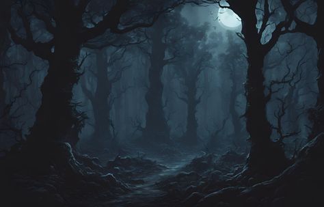 Dark Forest Background Illustration, Dark Fantasy Background Landscape, Scary Forest Art, Spooky Forest Illustration, Spooky Forest Art, Scary Forest Background, Strahd Aesthetic, Dark Fantasy Places, Dark Fantasy Environment