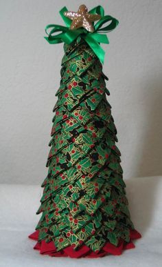 My First Folded Fabr Fabric Christmas Trees, Folded Fabric, Quilted Christmas Ornaments, Christmas Tree Crafts, Fabric Christmas Ornaments, Christmas Ornament Crafts, Christmas Quilts, Christmas Sewing, Christmas Crafts Decorations