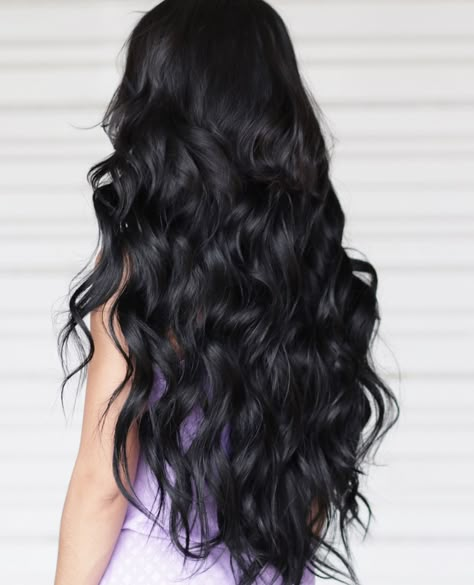 Long Black Hair Styles Ideas, Lose Curls Black Hair, Long Black Curled Hair, Black Mermaid Hair, Black Hair Wavy, Curled Black Hair, Indian Hair Aesthetic, Black Extensions Hair Long, Long Wavy Hair Black