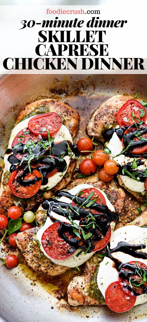 Chicken Pesto Caprese Recipe, Chicken Caprese Bowl, Chicken Recipes Caprese, Caprese Chicken Marinade, One Pan Chicken Caprese, Healthy Chicken Caprese Recipe, Healthy Chicken Caprese, Balsamic Chicken And Tomatoes, Chicken Tomatoes Mozzarella