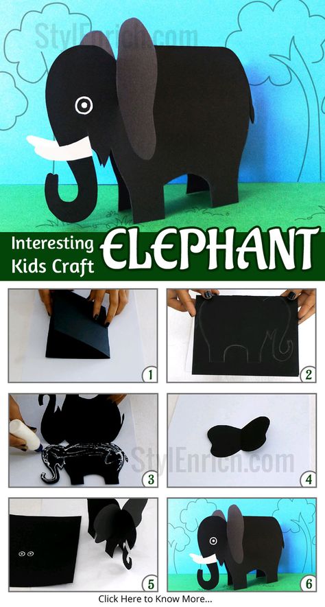 Kids often enjoy making a collection of paper animals, as a part of #DIYProjects. Paper animal collection is incomplete without this fabulous paper elephant. Grab some sheets of construction paper and get started on making this amazing and easy paper elephant.                                                                                                                                                      More Paper Elephant Craft, Elephant Craft, Paper Elephant, Elephant Crafts, Construction Paper Crafts, Paper Animals, Preschool Kids, Animal Crafts, Summer Crafts