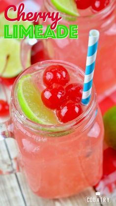 THE BEST CHERRY LIMEADE - drinks #drinks Raspberry Lemonade Slushie, Cherry Limeade Recipe, Juicing Ideas, Limeade Drinks, Summer Drinks Nonalcoholic, Party Punches, Drinks Nonalcoholic, Kids Drinks, Limeade Recipe