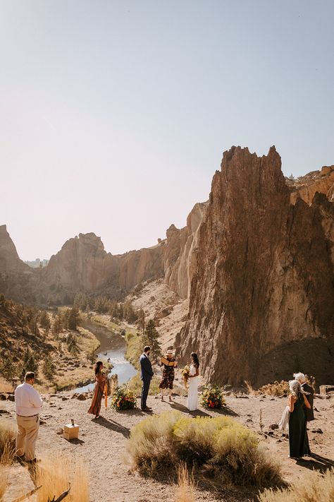 Beautiful Oregon Micro Wedding With Traditional Hindu Elements Smith Rock Elopement, Smith Rock State Park Oregon, Smith Rock Wedding, Oregon Micro Wedding, Smith Rock State Park, Beautiful Oregon, Mountain Backdrop, Rock Wedding, Elopement Ceremony