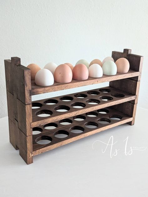 "Thank you for looking at our egg storage crates! This original design is sure to be the talk of the coop! Whether you just need one, or a few, we can make it just for you! These are also great for coffee pod storage and so much more! Approx. Dimensions: Chicken Egg Size: 14.5\"L x 3.5\"H x4.5\"D Quail Egg Size: 10.75\"L x 3.5\"H x 3.75\"D Due to the nature of our commitment to only use rustic reclaimed wood, each piece may vary, but will be equally beautiful!" Egg Holder Wood, Chicken Egg Holder, Wood Chicken, Coffee Pod Storage, Backyard Chicken Farming, Coffee Pod Holder, Wood Eggs, Egg Crates, Egg Storage