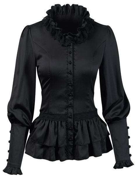 PRICES MAY VARY. 100% Polyester 进口 Button closure Hand Wash Only Material: 100% polyester. Victorian blouse is soft, light breathable and comfortable. Features: Gothic Steampunk inspired top; pearl buttons placket; adorable stand collar with lace decorated; ruffle hemline. Design: Lacing in the back, tightness is adjustable; long sleeve, cuff with buttons and ruffles at the cuffs. Occasion: This high-end lolita blouse long sleeve is perfect to wear on any occasion, whether it's a formal occasion Medieval Shirt, Long Sleeve Corset Top, Gothic Blouse, High Collar Blouse, Gothic Medieval, Stand Collar Top, Victorian Blouse, Stand Collar Shirt, Vintage Blouse