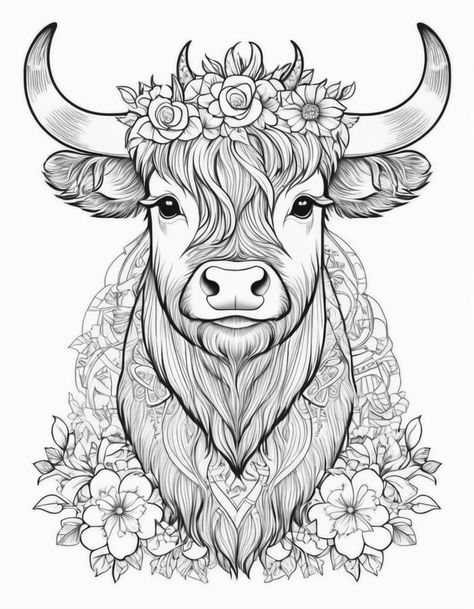 Escape the stresses of everyday life with this relaxing coloring book featuring beautiful Highland cows. With 25 intricate designs to color, you'll find yourself feeling calm and peaceful as you create your own masterpieces. #coloringbooks #adultcoloringbooks Scotland Coloring Pages, Highland Cow Coloring Page, Peaceful Patterns, Mandala Colouring Pages, Digital Colouring, Adult Colouring Book, Mandala Colouring, Cow Coloring Pages, Coloring Printables