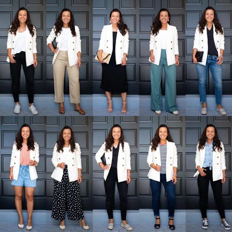 White Blazer Teacher Outfit, White Blazer Black Jeans, White Blazer Outfit Dressy Work, Business Casual White Blazer, Business Casual Outfits White Blazer, Jeans With White Blazer Outfit, Women White Blazer Outfit, Plus Size White Blazer Outfits, White Blazer With Jeans Outfit