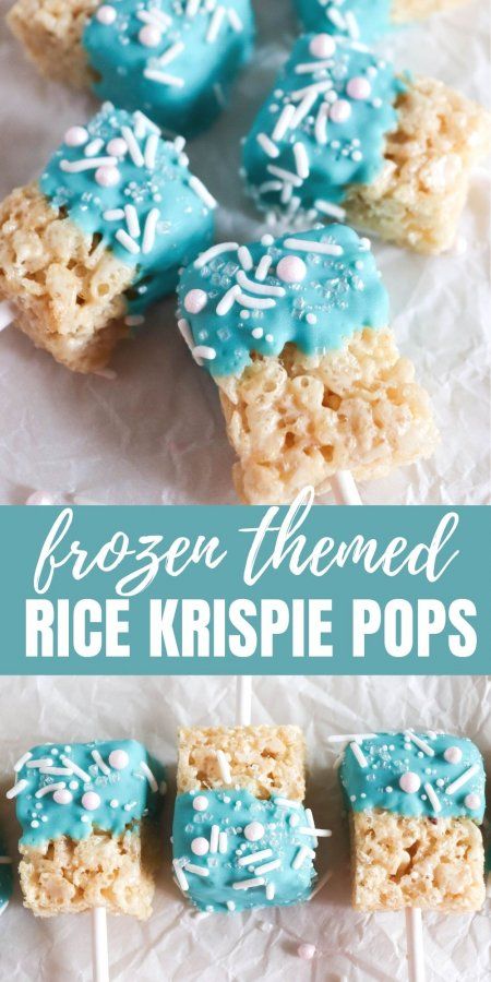 Frozen 3 Birthday Party, Third Birthday Frozen Theme, Frozen Party Dessert Table, Frozen Party Desserts, Frozen Theme Rice Krispie Treats, Frozen Snacks Disney, Frozen Birthday Cake Pops, Elsa Second Birthday, Snowflake Rice Krispie Treats