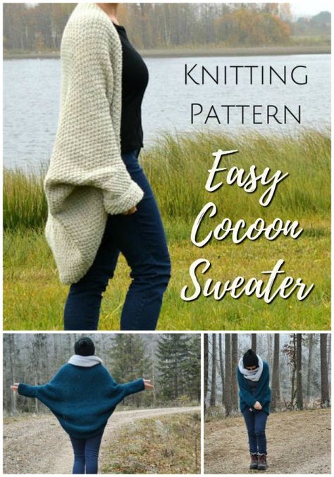 Cocoon Sweater Knitting Pattern, Knit Cocoon Cardigan Pattern Free, Cocoon Knitting Pattern Free, Poncho Knitting Patterns Free, Knitting Patterns For Kids, Cocoon Cardigan Pattern, Adult Blankets, Knitted Crafts, Knitting Patterns Cocoon