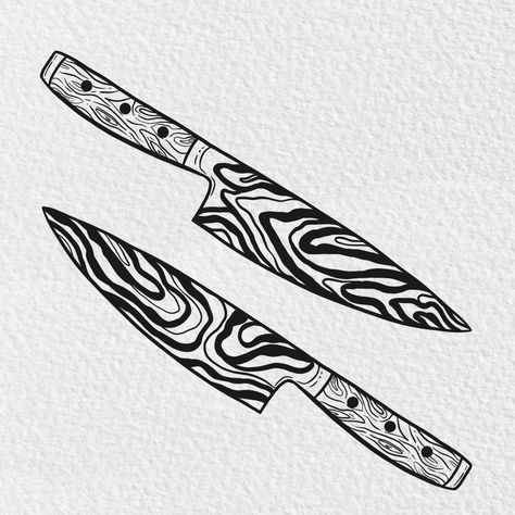 Matching trippy knifes of tattoo art for best friends or sisters Knife Tattoo Stomach, Tattoo Ideas Knife Design, Matching Cooking Tattoos, Grungy Matching Tattoos, Matching Chef Tattoos, Aesthetic Knife Tattoo, Burger Tattoo Design, Cool Knife Tattoos, Knife Flash Tattoo