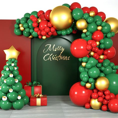 PRICES MAY VARY. Colorful Balloons Set: Come with 4 size balloons. 62pcs red balloons, 61pcs green balloons, 22pcs metallic golden balloons. Made of latex, the balloons are thick and easy to be inflated, can be filled with air and helium. Christmas Theme Colors: These solid color balloons are mainly in red and green, dotted with golden. Our Christmas party decorations will transform your venue or home, and party everyone who attends will be impressed, creating a perfect Christmas party event. Ba Christmas Setup, Operation Shoebox, Christmas Party Backdrop, Candy Balloons, Christmas Balloon Decorations, Balloon Tree, Holiday Balloons, Deco Ballon, Ballon Party