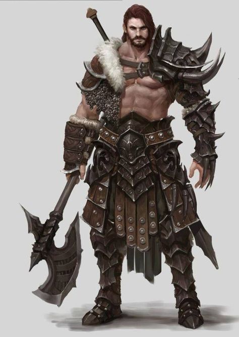 Berserker Rpg, Barbarian Rpg, Barbarian Character Design, Warrior Rpg, Barbarian Armor, Warrior Character, 3d Karakter, Armor Design, Pathfinder Character