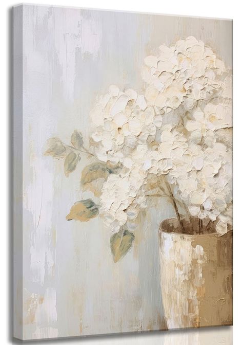 PRICES MAY VARY. 【Farmhouse Wall Decor Size】: 12x16 in and 16x24 in .2 sizes for you to choose,ready to hang 【Floral Wall Art】: Elegant white flower design brings a sense of calm to any room. Rustic flowers will take your room from sad to chic with a touch of nature. 【Perfect Home Decoration】: Perfect for Farmhouse lovers, this Vintage Country Hydrangeas Painting brings a touch of nostalgia and warmth to your living room, Farm, bedroom, office or any space that craves a cozy countryside feel. 【E Farm Living Room, Hydrangeas Painting, Vintage Floral Wall Art, Hydrangea Painting, Floral Bathroom, White Canvas Art, White Hydrangeas, Flower Canvas Wall Art, Botanical Wall Decor