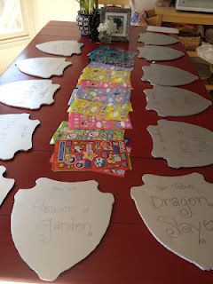 Decorating shields and other knight party ideas. [Ethan's 6th birthday party] Knight Party Ideas, Brave Birthday Party, Knight Birthday Party, Zelda Party, Castle Party, 6th Birthday Party, Zelda Birthday, Dragon Birthday Parties, Knight Party