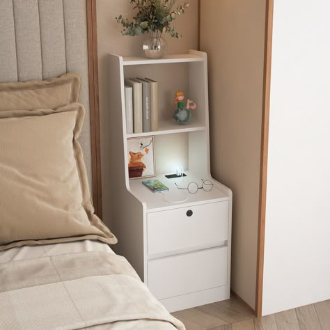 Product Features Product size (inch): W15.74*D15.74*H41.14 Desktop load: 50 lbs, partition load: 25 lbs The bedside table comes with a voice-controlled night light. Tall Nightstands, Nightstand With Charging Station, Прикроватные Тумбочки, Modern Nightstand, Wood Nightstand, Bedside Cabinet, Bedroom Night Stands, Drawer Nightstand, Night Stand