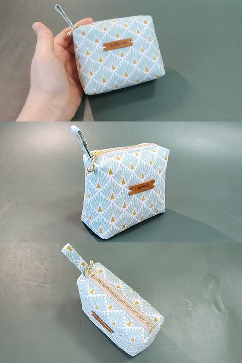 How to make a cute coin purse / mini zipper pouch_free pattern Mini Coin Purse Diy, Sew Coin Pouch, Coin Purse Sewing Pattern Free, Mini Wallet Sewing Pattern Free, Keychain Pouch Pattern, How To Sew A Coin Purse, Mini Pouch Sewing Pattern, Mini Bag Sewing Pattern, Coin Pouch Diy