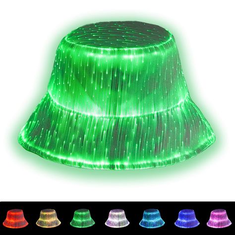 PRICES MAY VARY. 💚SPECIFICS: This comfortable, breathable LED bucket hat is crafted from advanced fiber optic fabric (exterior) and premium cotton material (interior). Suitable for head circumference of 56-58cm. (color: White) 💛EYE-CATCHING: 7 vibrant color effects & 4 dynamic flashing modes are controlled by light-effect switch easily which is located inside the black bucket hat, a long press turns the light on or off, a short press to adjust light effects. The light up hat supports USB charg Neon Party Hats, Disco Halloween, Light Up Hats, Led Hat, Colors Party, Crazy Hat, Bucket Light, Hat Light, Black Bucket Hat