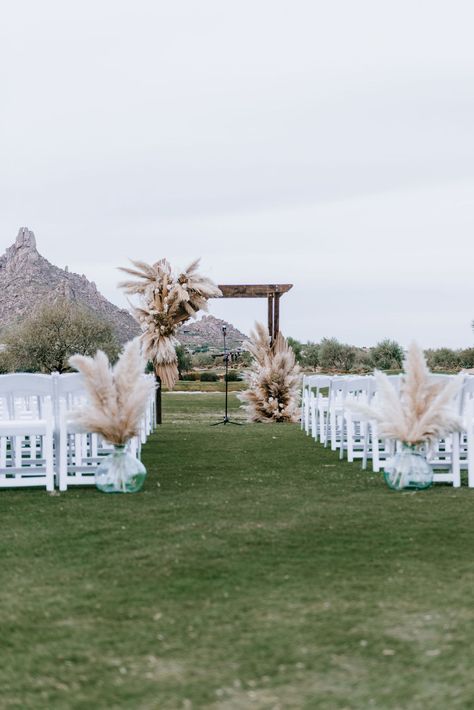 Dry Floral Arrangements Wedding, Boho Wedding Arch Pampas, Boho Wedding Bouquet Cascading, Arbour Floral Arrangement, White Bridal Bouquet With Pampas, Pampas Reception Decor, Pampas Alter Decor, Pampas And Greenery Wedding Arch, Boho Ceremony Flowers