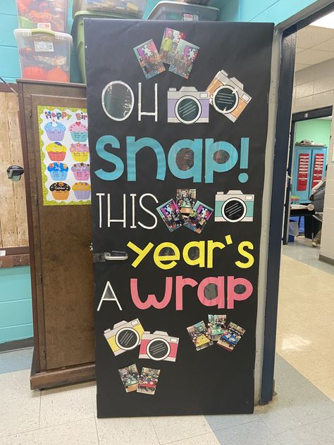 Eoy Bulletin Boards, Art Themed Classroom Door, Welcome Classroom Door Ideas Middle School, New Year Daycare Door, May Classroom Decorations, Bulliten Board Ideas Back To School, Feb Door Decorations Classroom, Oh Snap This Years A Wrap Bulletin Board, New Years Teacher Door