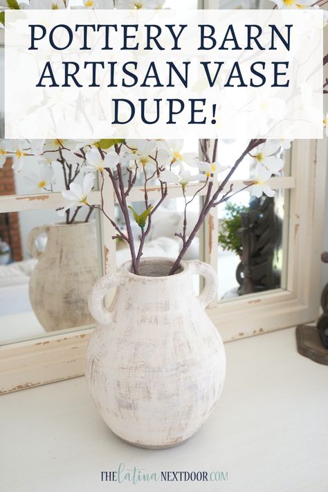 Pottery Barn Artisan Vase Dupe - The Latina Next Door Diy Pottery Barn Decor, Tablecloth Farmhouse, Cottagecore Diy, Cottagecore Diy Decor, Pottery Barn Diy, Diy Painted Vases, Pottery Barn Decor, Vasos Vintage, Pottery Barn Inspired