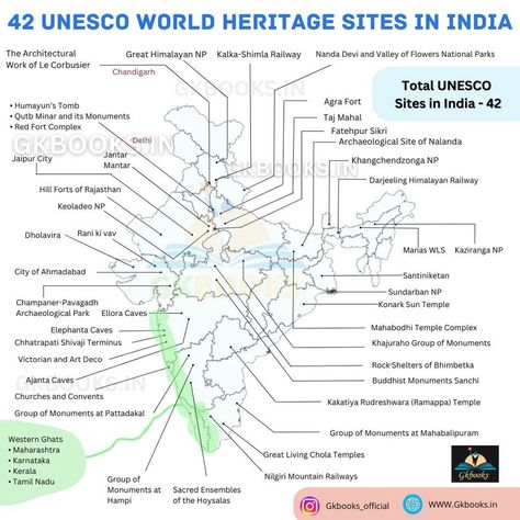 UNESCO World Heritage Site in India Updated List Map Unesco World Heritage Site India, Geography Flashcards, Language Map, Geography Map, Study Flashcards, India Facts, Geography Lessons, India Map, History Of India