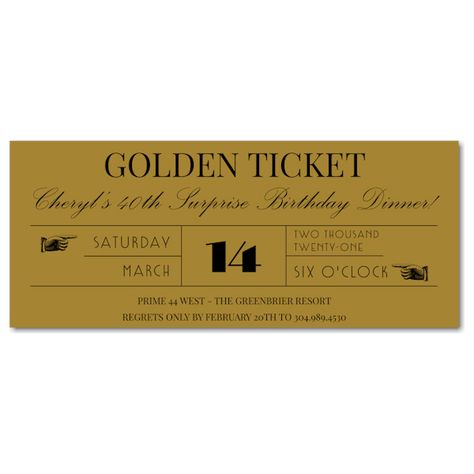 Golden Ticket Wedding Invitation Icon Greenbrier Resort, Ticket Wedding Invitations, Budget Friendly Wedding, Golden Ticket, Online Fonts, Lettering Styles, Pack Your Bags, Online Invitations, Birthday Dinners