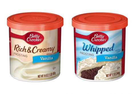 Betty Crocker Frostings Betty Crocker Frosting, Homemade Vanilla Frosting, Bake Sale Treats, Store Bought Frosting, Betty Crocker Recipes, Whipped Frosting, Duncan Hines, Vanilla Frosting, Homemade Vanilla