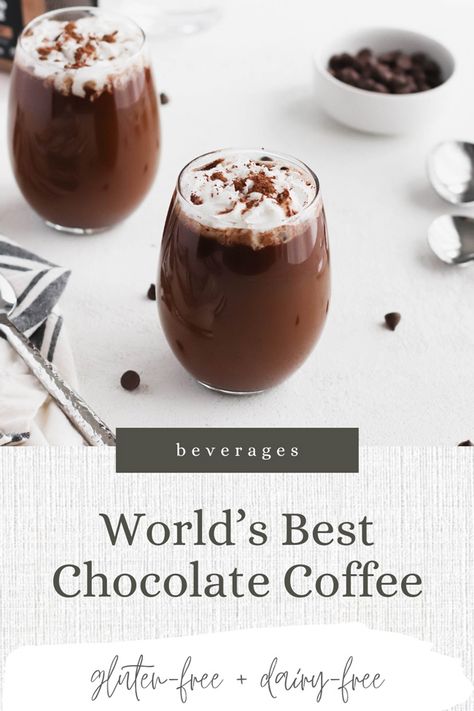 Make the World's Best Chocolate Coffee in your very own kitchen using cacao (or cocoa) powder, allergen-friendly chocolate chips, dairy-free milk, and additional optional mix-ins! This easy coffee brew recipe is ready in minutes! #coffeerecipes #chocolaterecipes #dairyfreerecipes Chocolate Coffee Recipes, Cacao Powder Recipe, Cocoa Powder Recipes, Almond Milk Coffee, Cacao Recipes, Chocolate And Coffee, Delicious Gluten Free Recipes, Easy Coffee, Gluten Free Recipes For Dinner