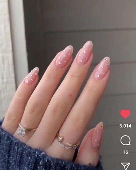 Nude Nails With Rhinestones, Embellished Nails, Subtle Nails, Nails Design With Rhinestones, Basic Nails, Soft Nails, Bride Nails, Bling Acrylic Nails, Diamond Nails