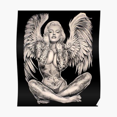 A Fine Art High Definition Vintage Marilyn as a Tattooed Angel Abstract Poster Print. • Millions of unique designs by independent artists. Find your thing. Marilyn Monroe Dibujo, Angel Abstract, Christus Tattoo, Marilyn Monroe Drawing, Marilyn Monroe Wallpaper, Marilyn Monroe Tattoo, Icona Ios, Marilyn Monroe Artwork, Marilyn Monroe Poster