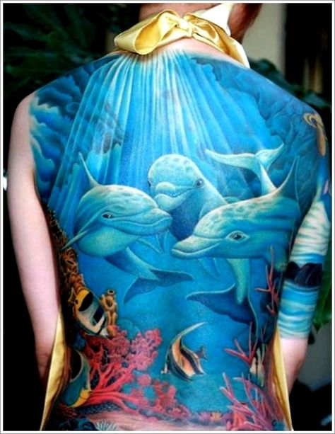 Dolphin tattoo designs (32) Ocean Floor Tattoo, Extreme Tattoos, Ocean Life Tattoos, Dolphin Tattoos, Underwater Tattoo, Dolphin Tattoo, Ocean Tattoo, Dolphins Tattoo, Colorful Tattoos