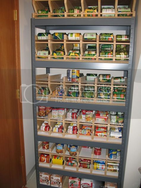 Canned Good Storage, Food Storage Rooms, Food Storage Shelves, Ribbon Storage, Canned Food Storage, Trendy Food, Food Storage Organization, Kitchen Pantry Design, Can Storage